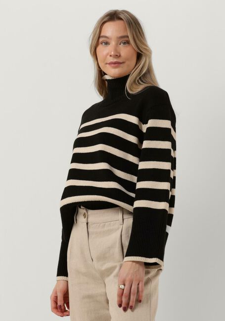 Schwarze NEO NOIR Rollkragenpullover FANNING STRIPE KNIT BLOUSE - large