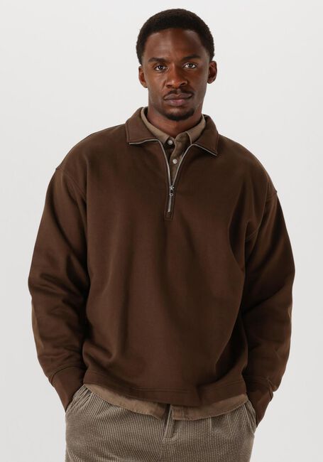 Braune SELECTED MEN Pullover SLHRELAXARON LS HALF ZIP SWEAT - large