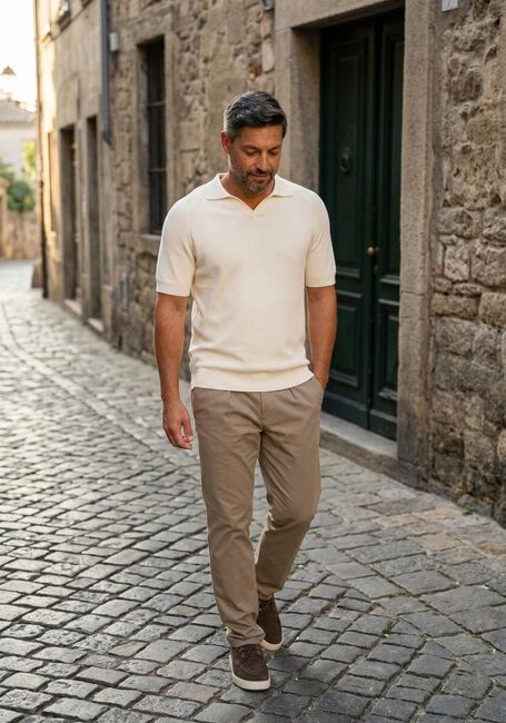 Ecru PROFUOMO Polo-Shirt POLO OPEN COLLAR RIB - large