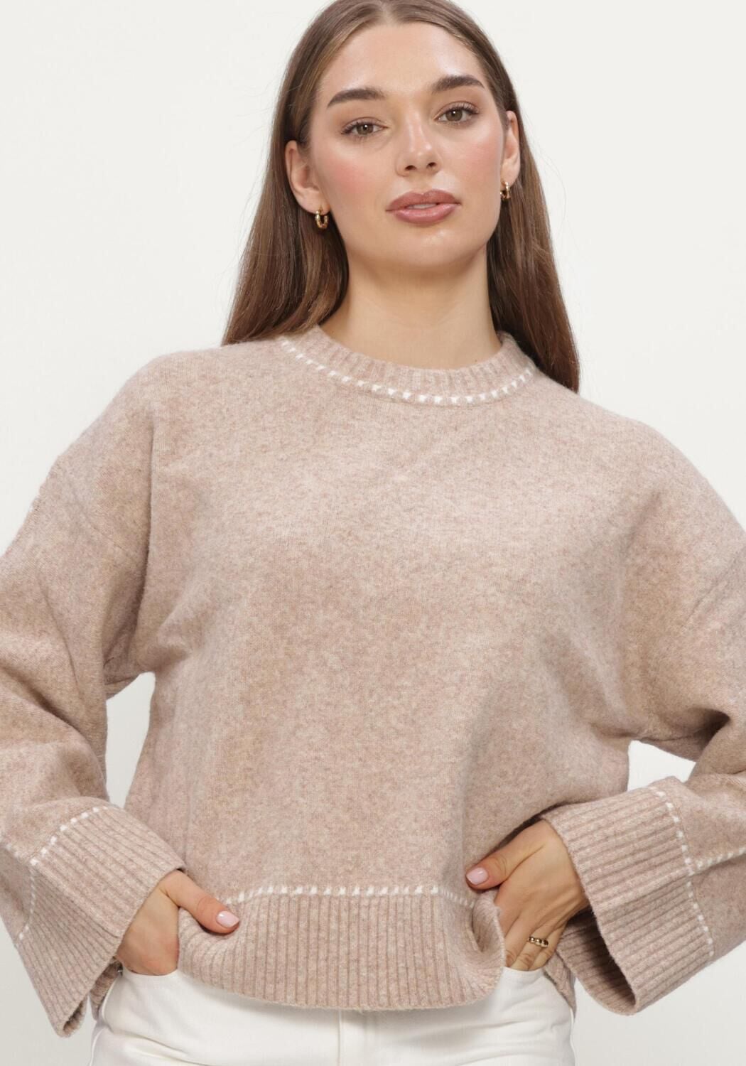 Beige NEO NOIR Pullover ROEME KNIT STITCH BLOUSE - large