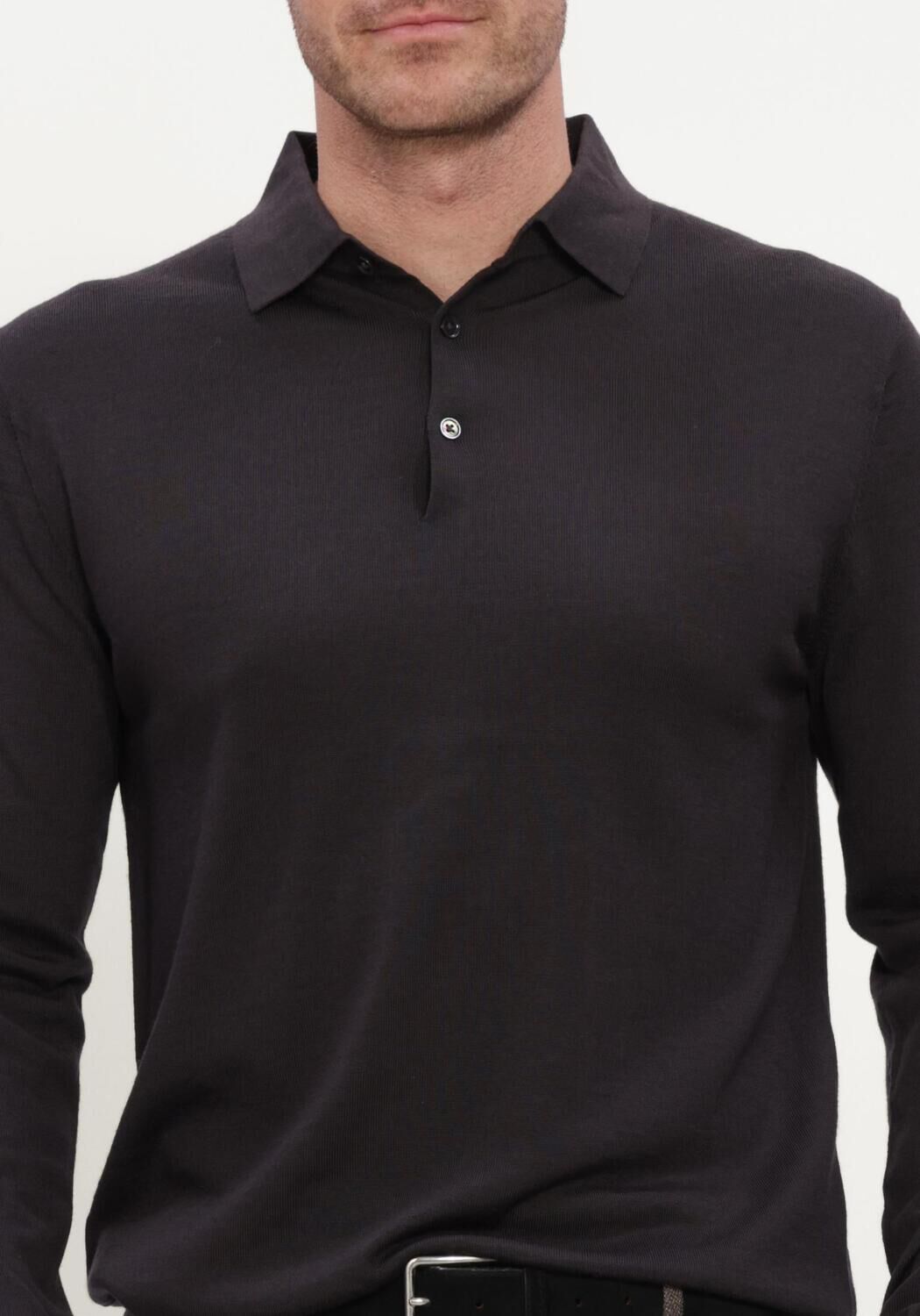 Braune STEFANO LAURAN Pullover POLO BUTTON MERINO - large