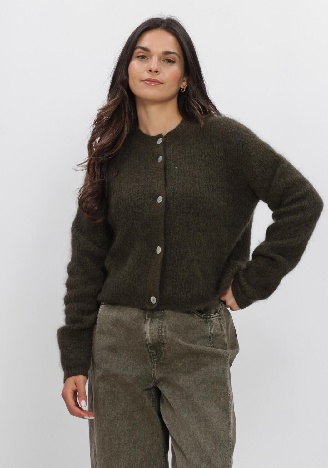 Schwarze SECOND FEMALE Strickjacke ANDREA KNIT RIB LS CARDIGAN - large