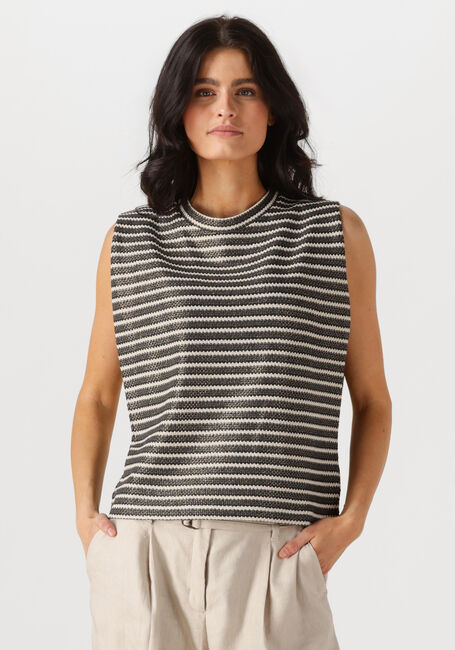 Schwarze SUMMUM T-shirt SLEEVELESS TOP KNITTED STRIPE COATED - large