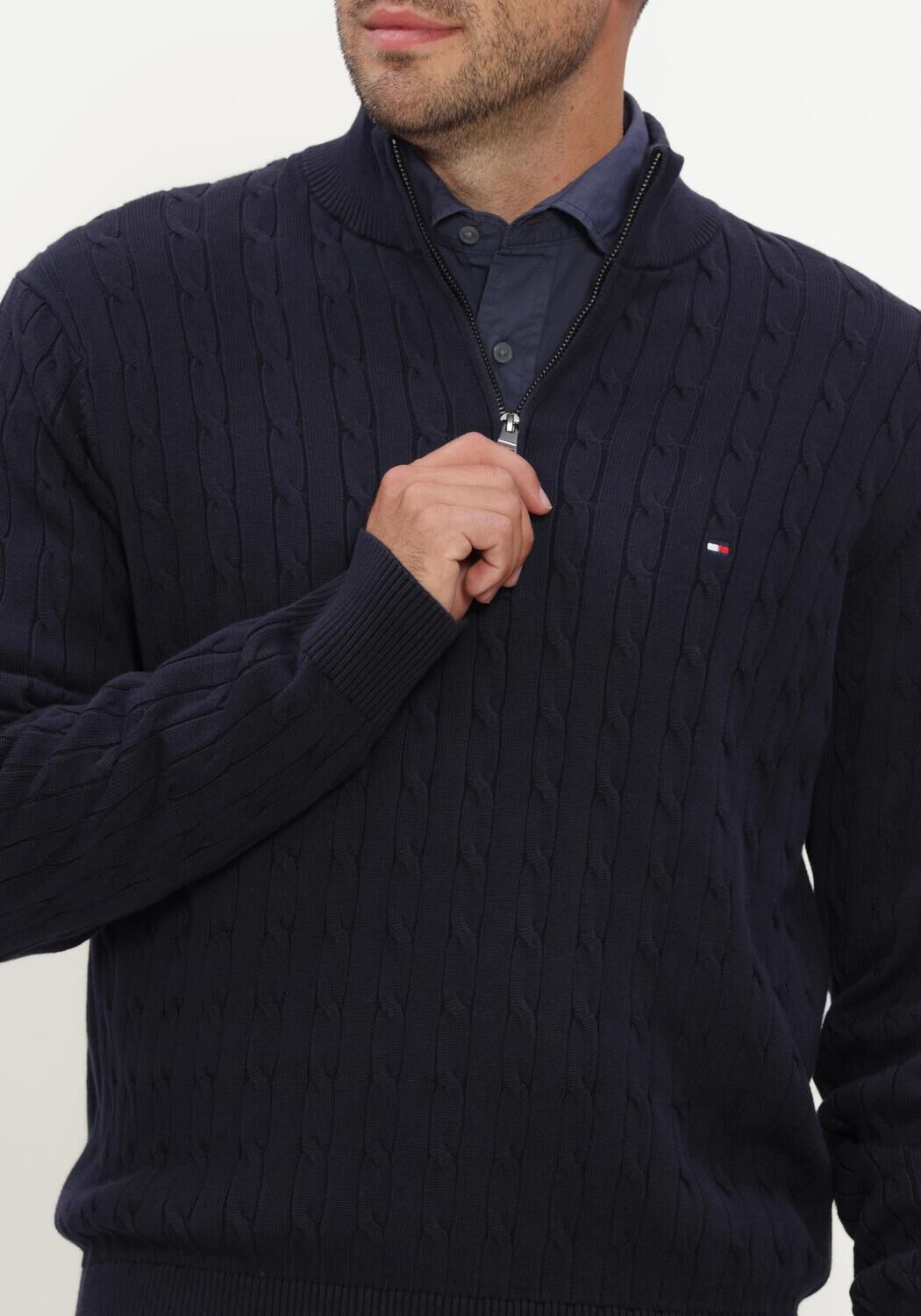 Dunkelblau TOMMY HILFIGER Pullover CLASSIC COTTON CABLE ZIP MOCK - large