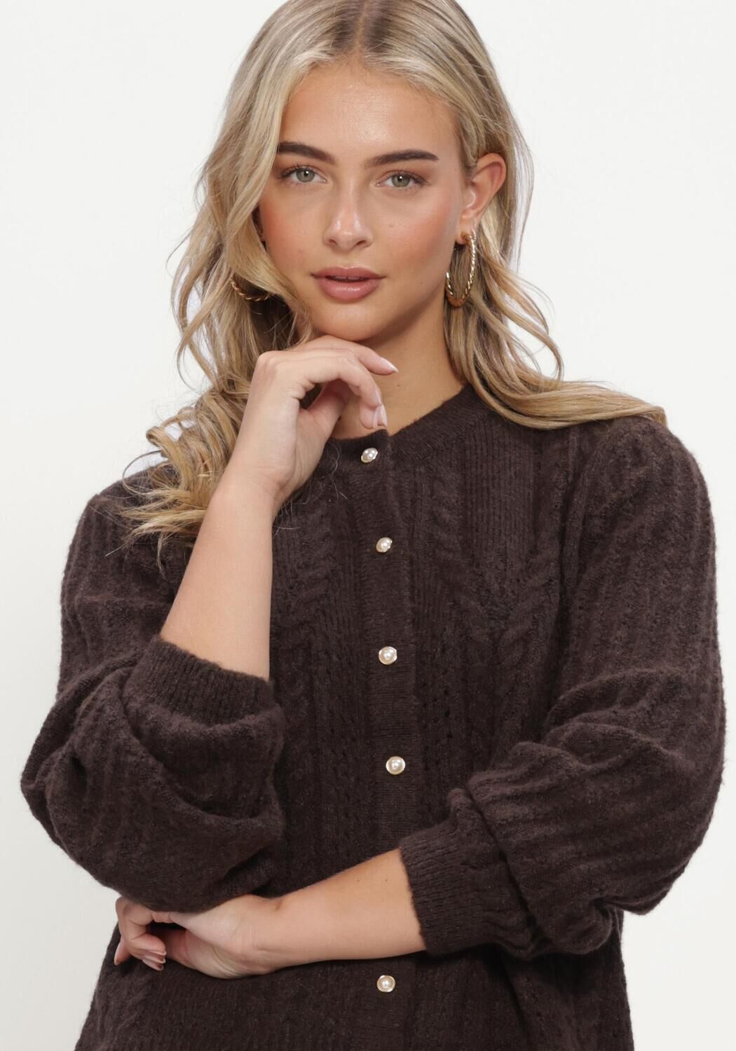 Braune OBJECT Pullover OBJFLORA RE LS KNIT BUTTON CARDIGAN NOOS - large