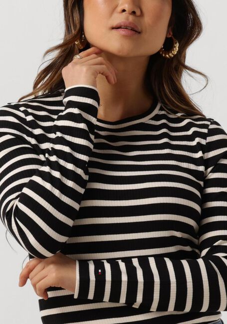 Schwarze TOMMY HILFIGER Tops & T-shirts SLIM 5X2 RIB STRIPE C-NK LS - large