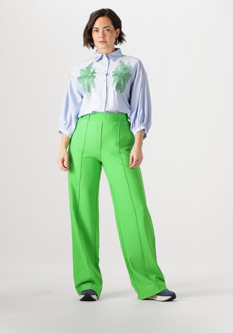 Blaue JANSEN AMSTERDAM Blusen ODESSA BLOUSE FS 707 3/4 PUFFED SLEEVE GREEN EMBROIDERY - large