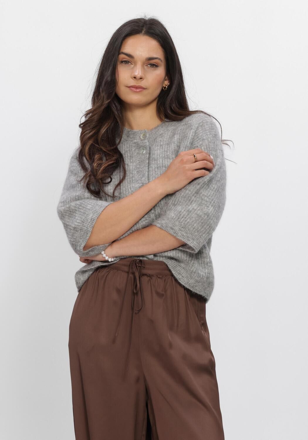 Graue SECOND FEMALE Strickjacke ANDREA KNIT RIB CARDIGAN - large