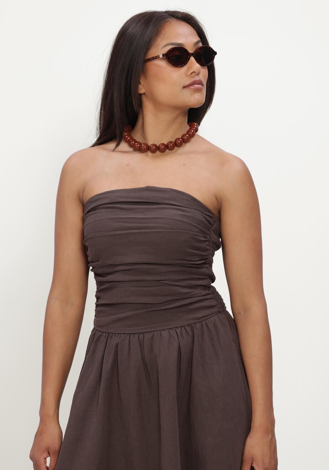 Braune NEO NOIR Kleider KIMA LINEN DRESS - large