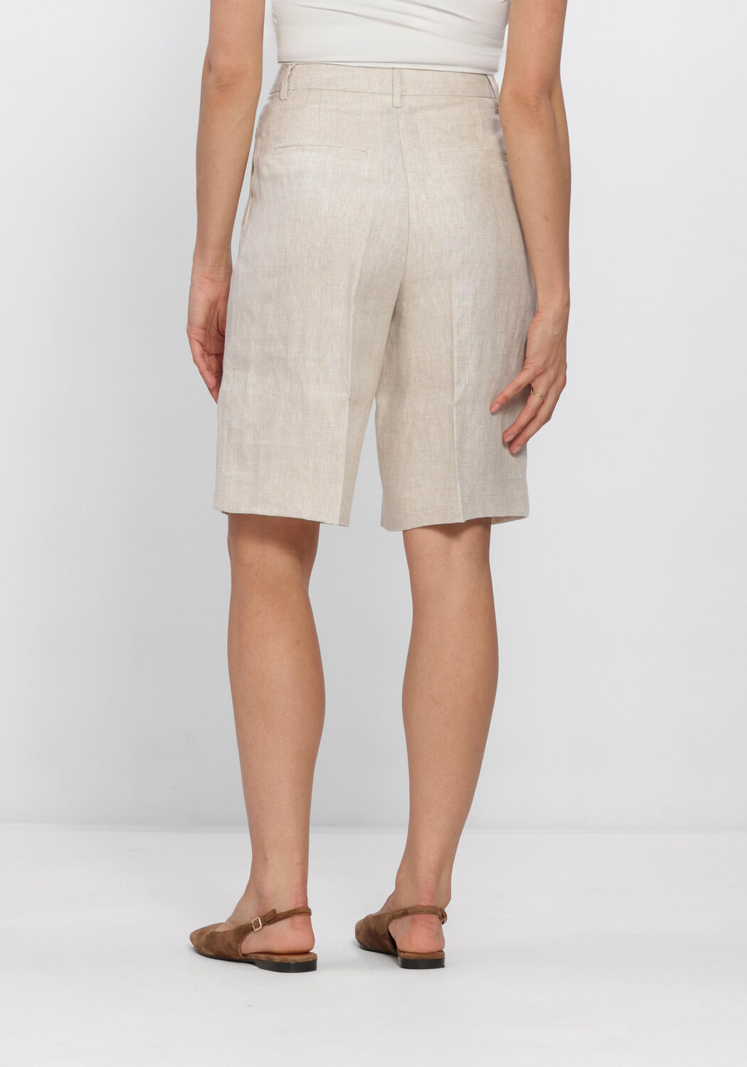 Beige SELECTED WOMEN Kurze Hosen SLFIDA MW LINEN BERMUDA SHORTS - large