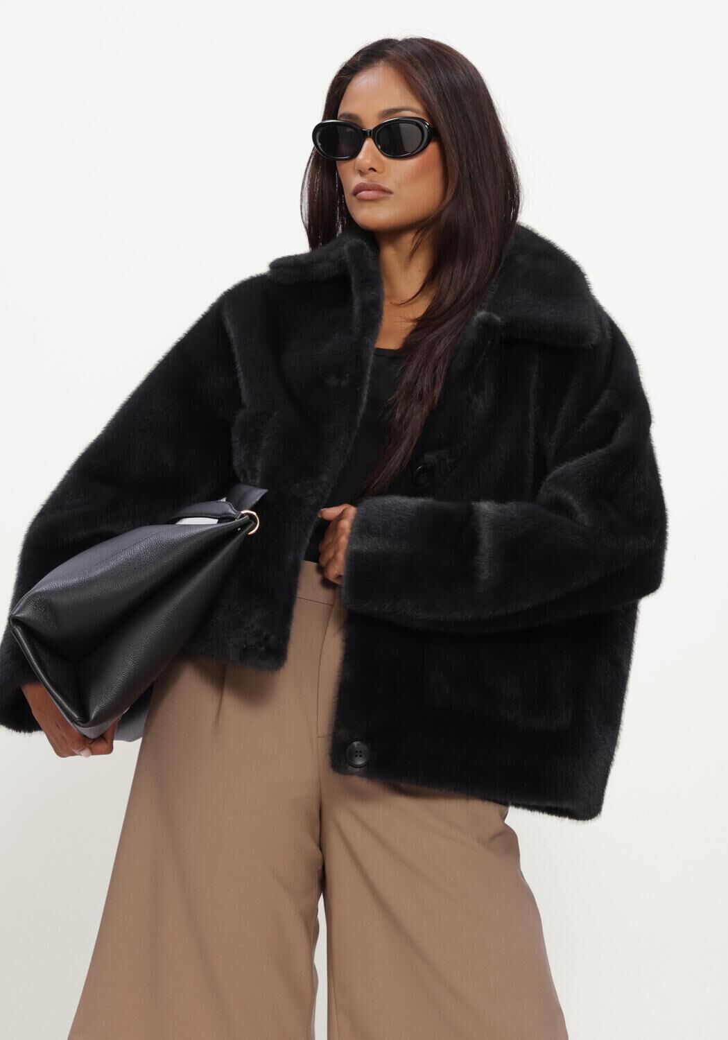 Dunkelgrau STUDIO AR Fake-Fur-Jack FAJE FAUX MINK - large