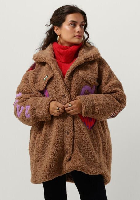 Cognacfarbene GOOSECRAFT Teddy-Jacke GC KATE BADGE JACKET - large