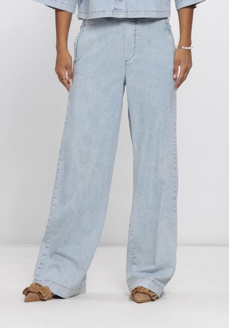 Blaue JANSEN AMSTERDAM Wide jeans SAAR BROEK LLBD 429 LIGHT DEMIN LONG WIDE ELASTIC WAIST AT BACK - large