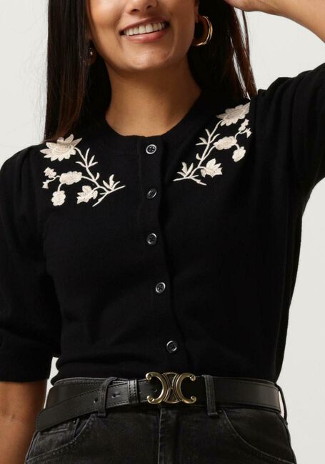Schwarze OBJECT Strickjacke OBJTHESS S/S KNIT EMBROIDERY CARDIGAN E - large