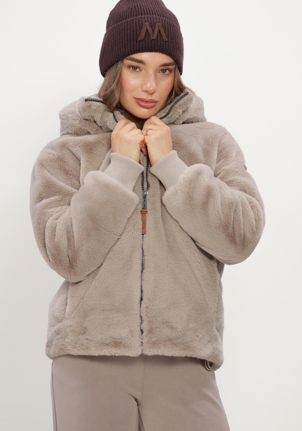 Taupe MOSCOW Fake-Fur-Jack 08-08-EVELYN-4 - large