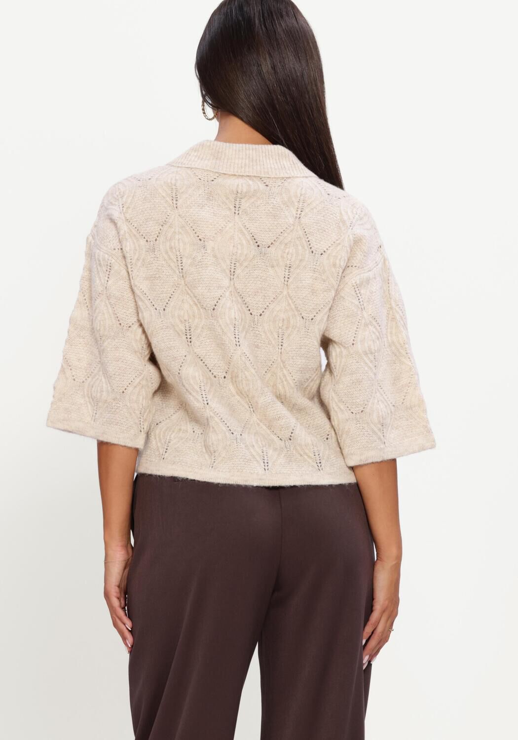 Beige OBJECT Pullover OBJKAISA FLORA 3/4 LO KNIT CARDIGAN NOOS - large
