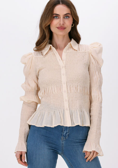 Beige NA-KD Blusen SMOCKED FRILL BLOUSE - large