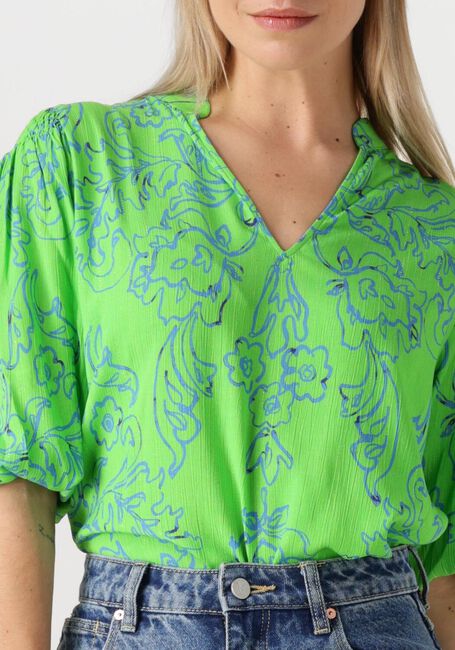 Grüne JANSEN AMSTERDAM Blusen LEONIE BLOUSE WP 199 3/4 PUFFED SLEEVE - large