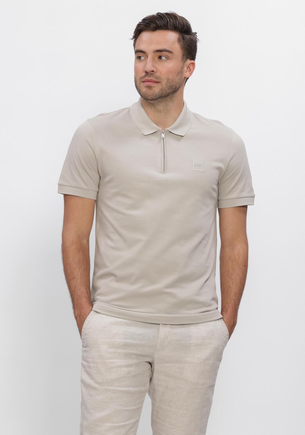 Graue BOSS ORANGE Polo-Shirt PASSERZIP - large