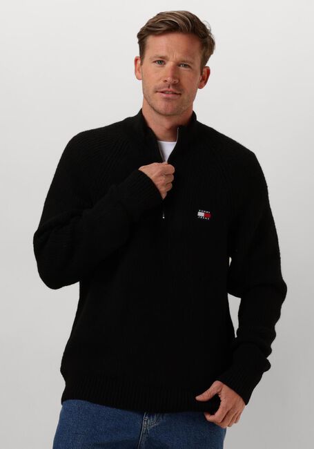 Schwarze TOMMY JEANS Pullover TJM REG 1/4 ZIP RAGLAN BADGE - large