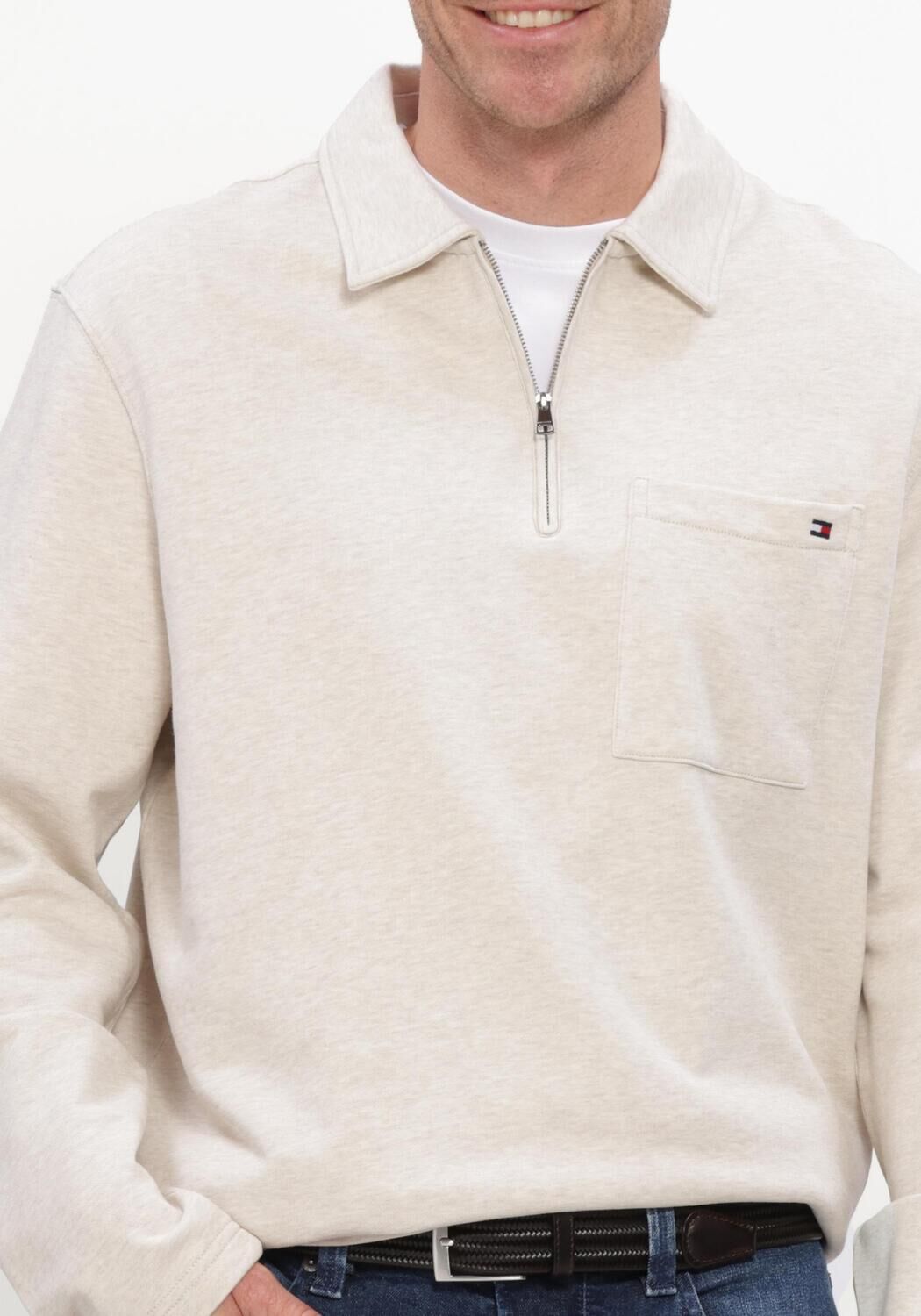 Ecru TOMMY HILFIGER Sweatshirt ESSENTIAL TERRY POCKET 1/4 ZIP - large
