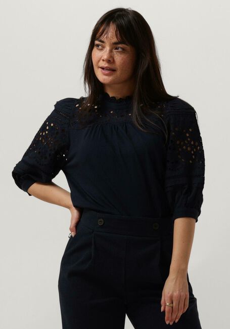 Dunkelblau RUBY TUESDAY Top SALINA HALF SLEEVES BLOUSE WITH RUFFLE NECK AND EMBRO DETAILS - large