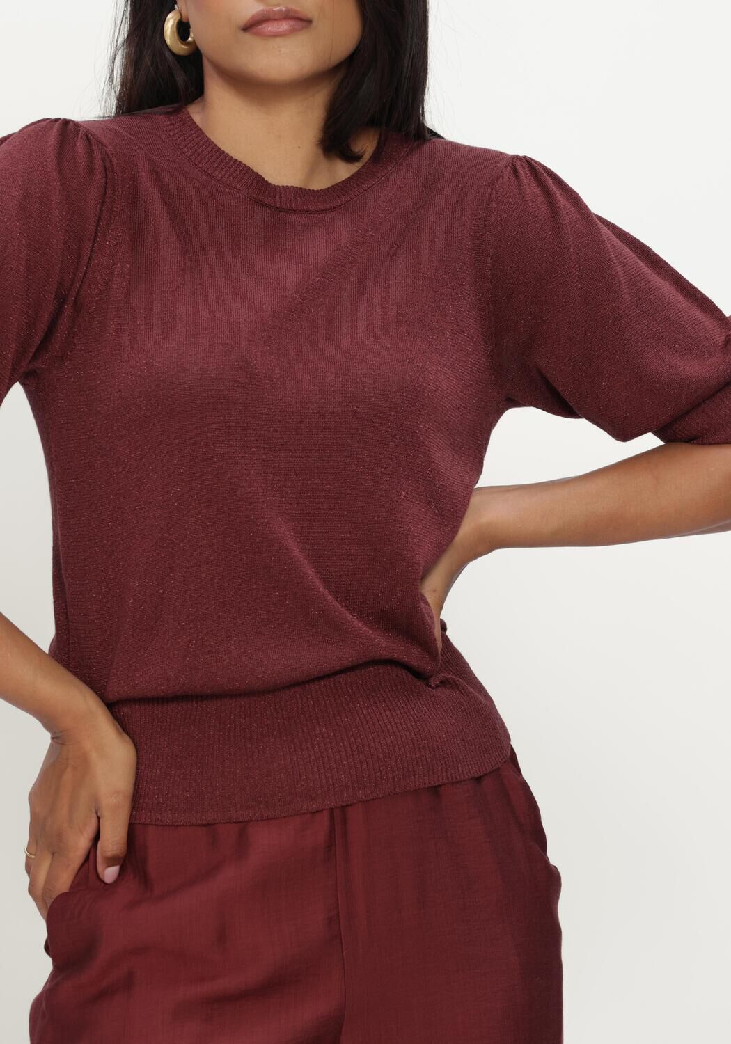 Bordeaux MINUS Pullover MSLIVA PUFF SLEEVE METALLIC KNIT PULLOVER - large