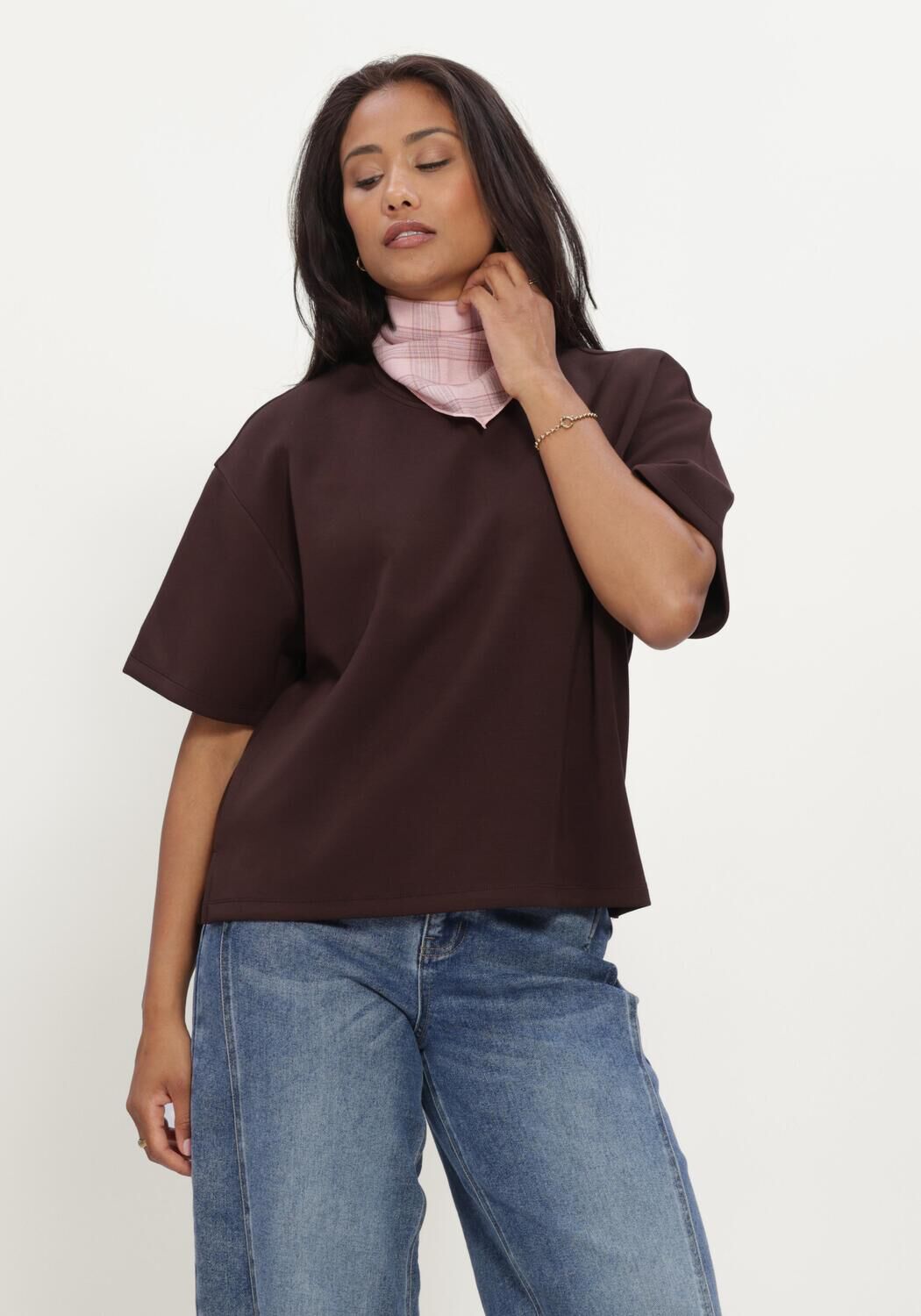Braune OBJECT Top OBJANDREA RE 2/4 T-SHIRT NOOS - large