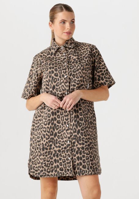 Braune CATWALK JUNKIE Minikleid DENIM DRESS WITH LEOPARD PATTERN - large