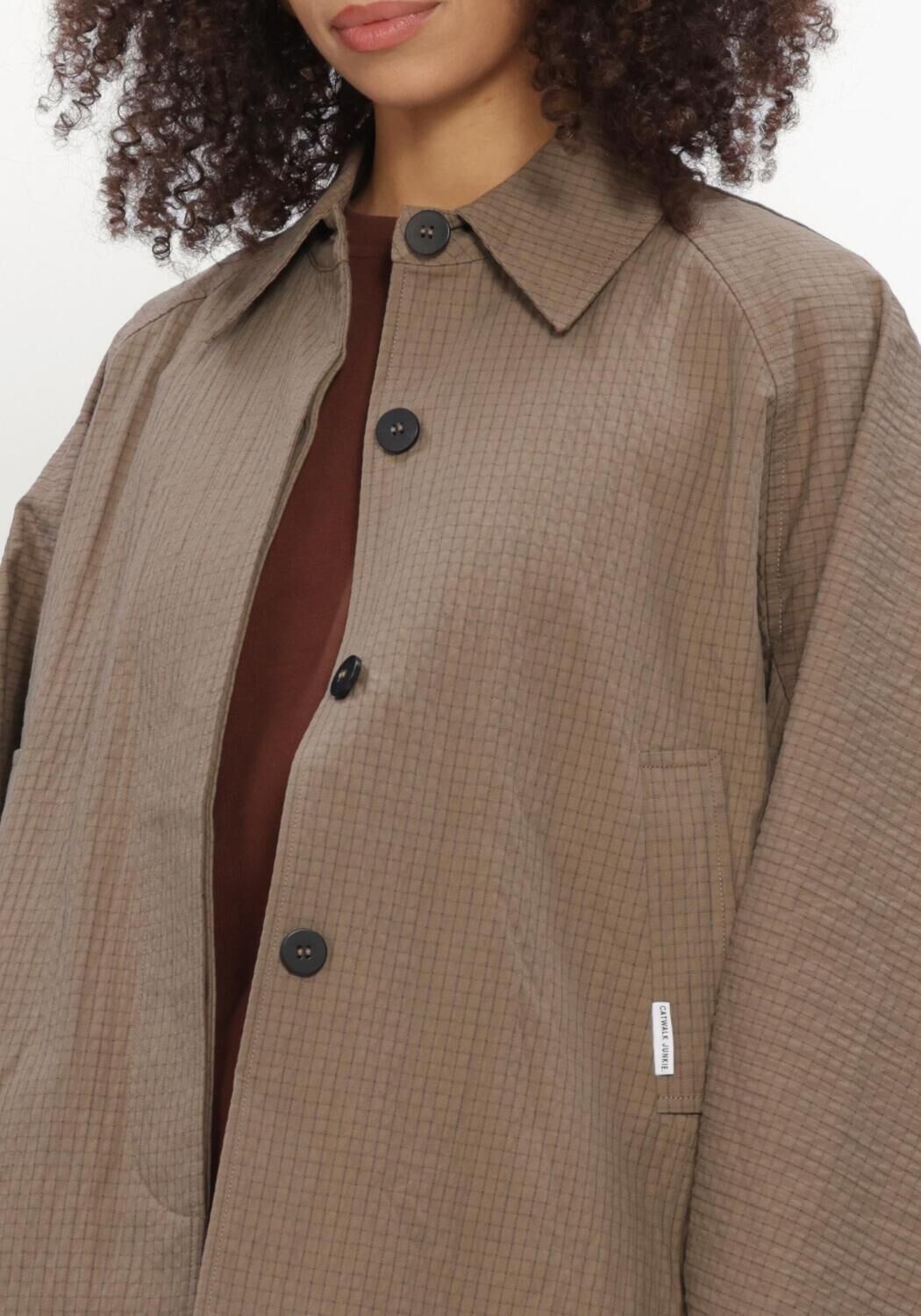 Taupe CATWALK JUNKIE Jack CHECK CAPE JACKET - large