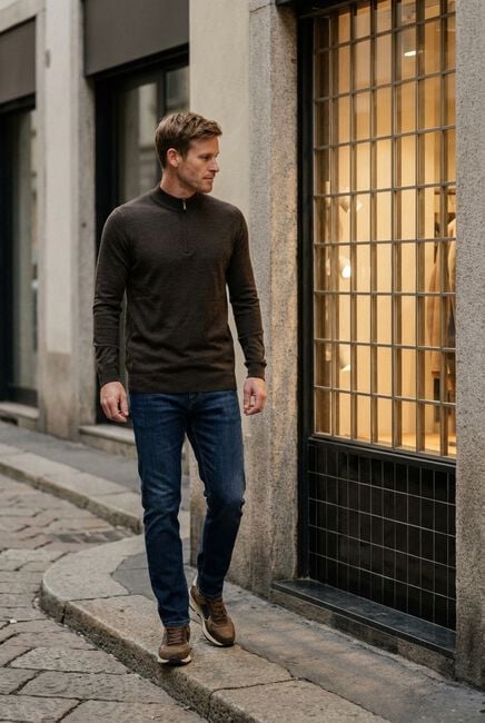 Braune STEFANO LAURAN Pullover HALF ZIP ANDERS - large