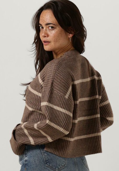 Beige CO'COUTURE Pullover ROW STRIPE BOX CROP KNIT - large