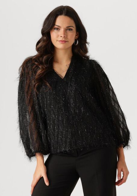 Schwarze JANSEN AMSTERDAM Blusen FF178 PUFFED 3/4 SLEEVE TOP - large