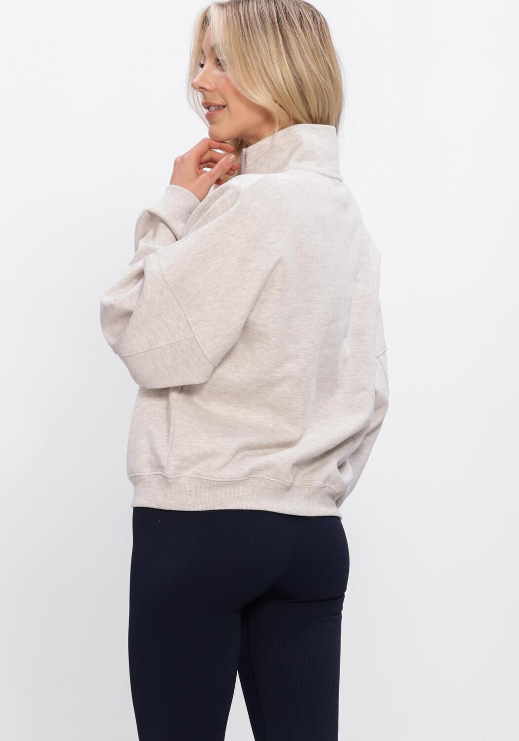 Beige AIM'N Pullover VARSITY SWEAT HALF ZIP - large