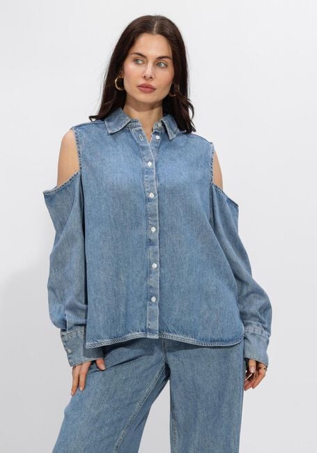 Blaue CATWALK JUNKIE Blusen OPEN SHOULDER DENIM BLOUSE - large