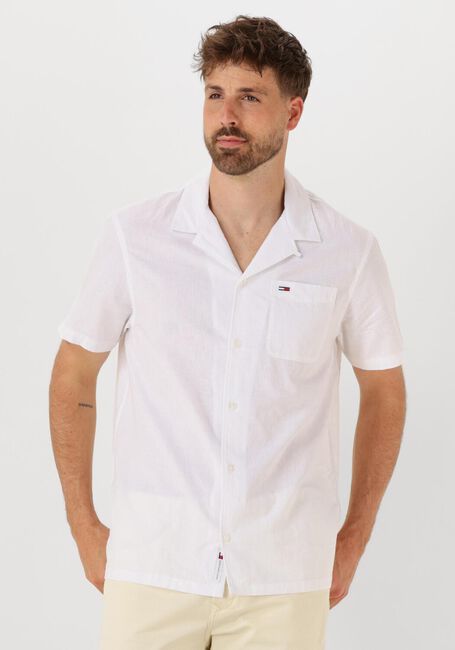 Weiße TOMMY JEANS Casual-Oberhemd TJM LINEN BLEND CAMP SS EXT - large