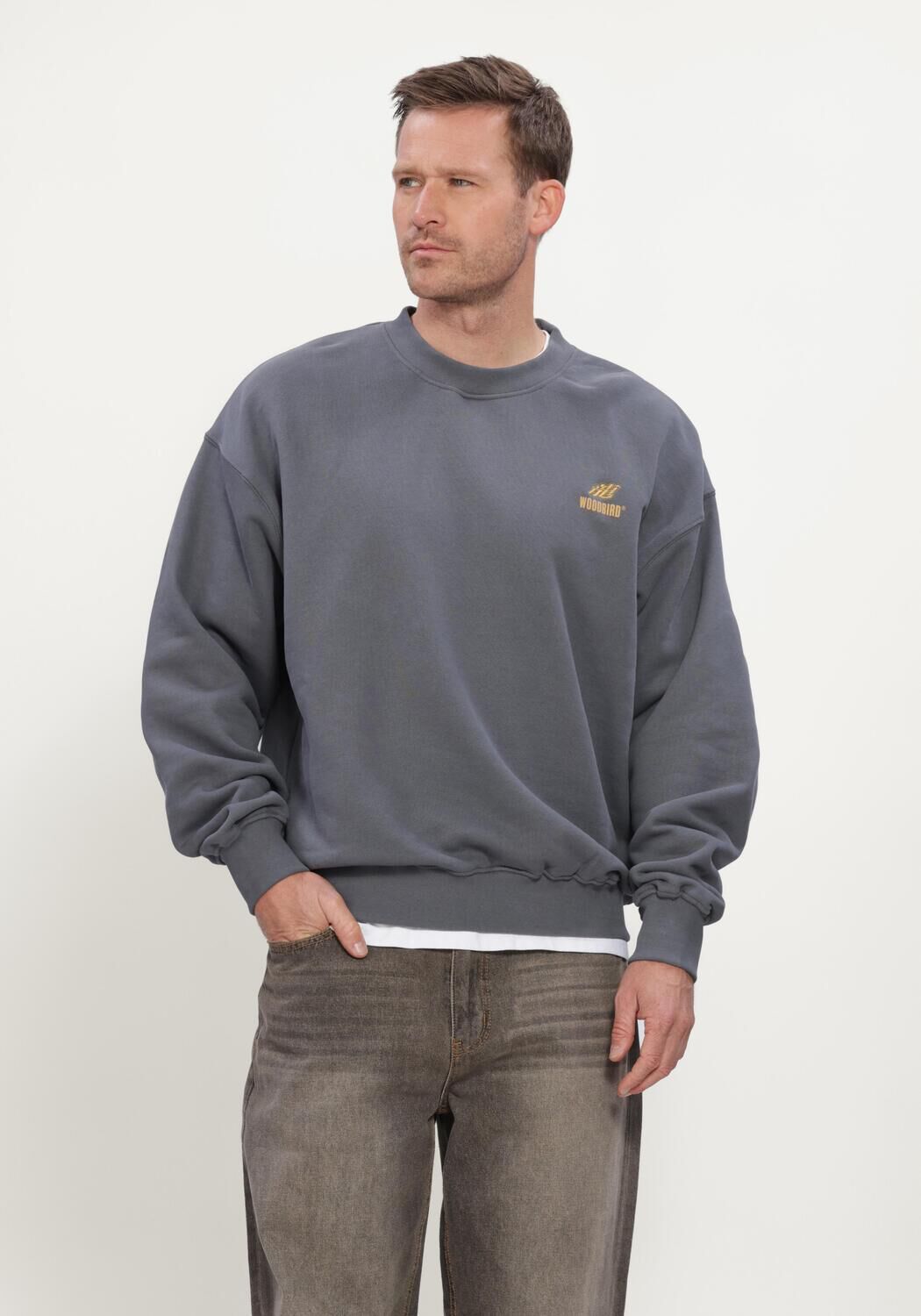 Dunkelgrau WOODBIRD Sweatshirt WBDUKE ACTION CREW - large