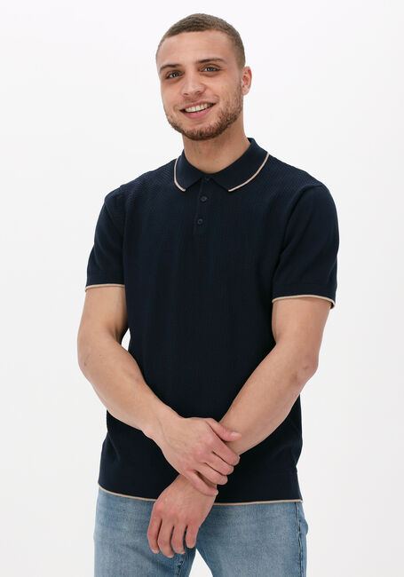 Blaue SELECTED HOMME Polo-Shirt SLHHANK SS KNIT BUTTON POLO - large