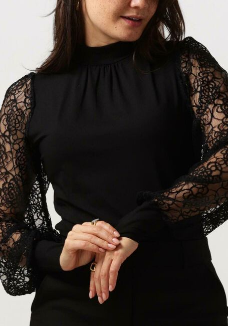 Schwarze JANSEN AMSTERDAM Blusen V107 TOP WITH LACE SLEEVES AND TURTLE NECK - large