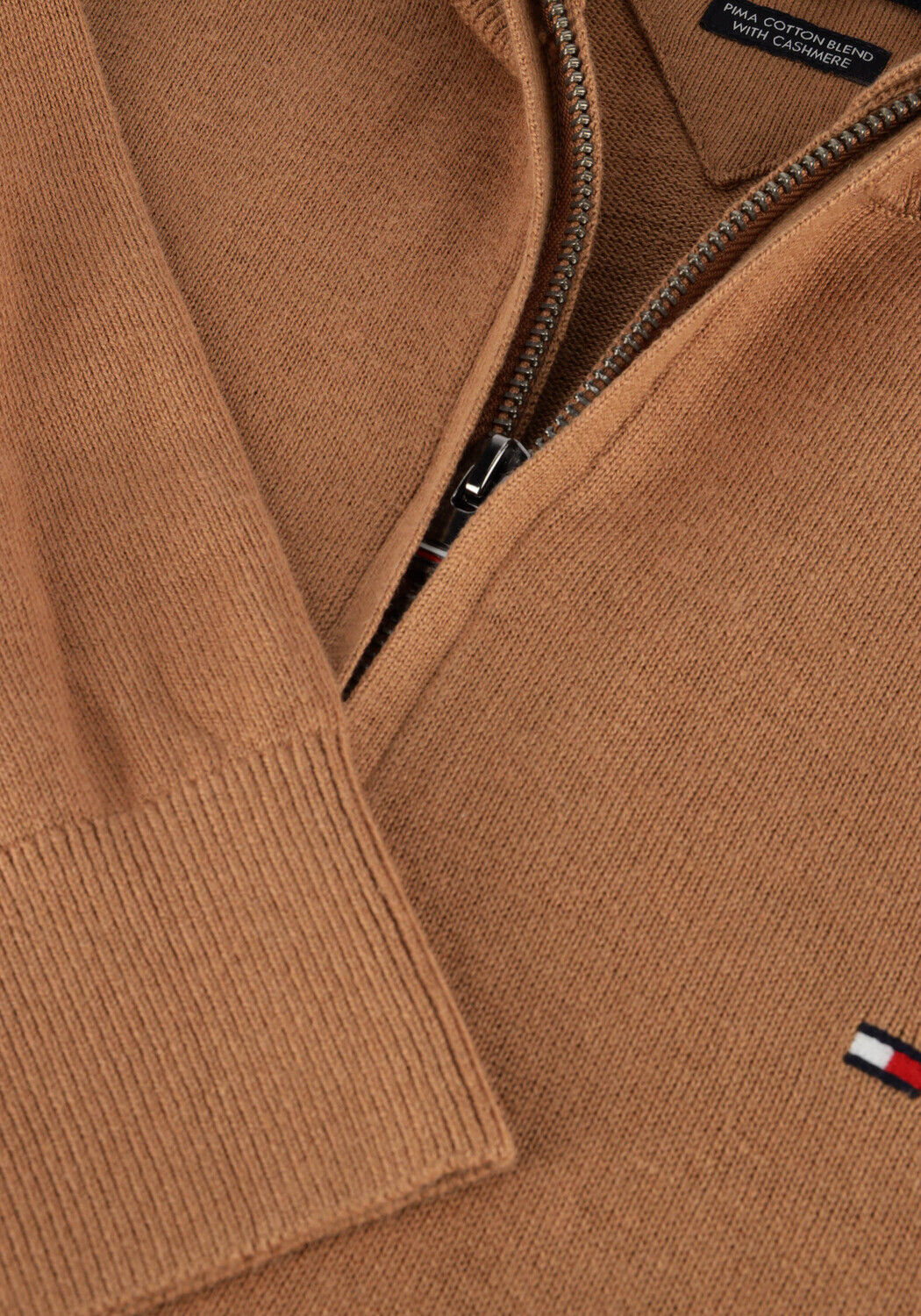 Camelfarbene TOMMY HILFIGER Pullover PIMA ORG CTN CASHMERE ZIP MOCK - large