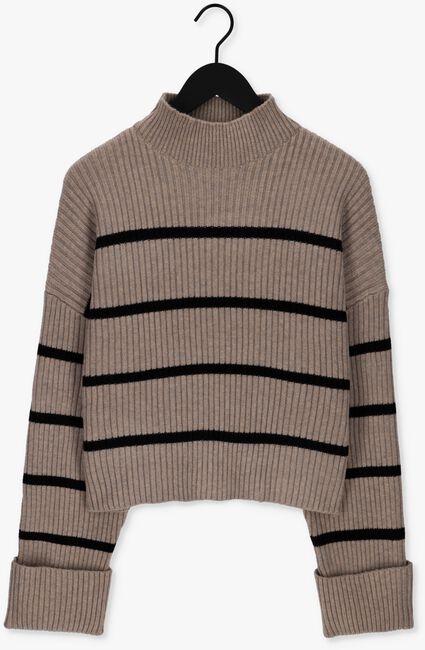 Taupe CO'COUTURE Pullover ROW STRIPE BOX CROP KNIT - large