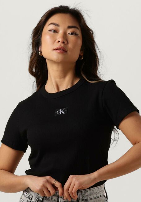 Schwarze CALVIN KLEIN T-shirt WOVEN LABEL RIB REGULAR TEE - large
