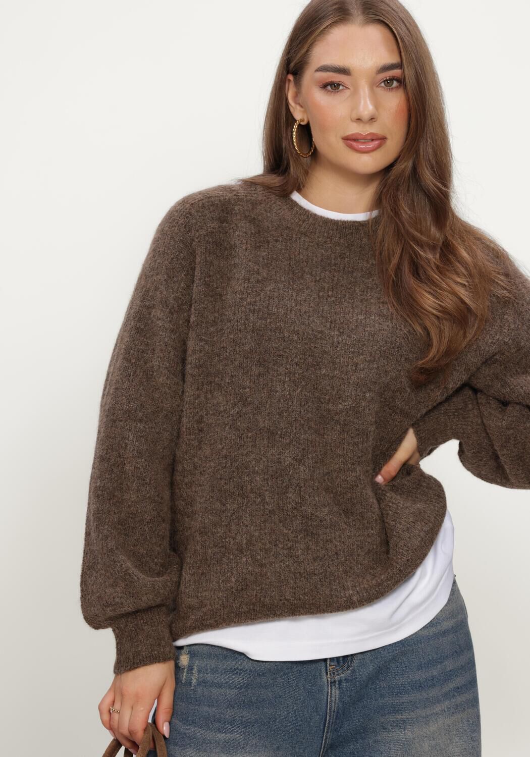 Braune SELECTED WOMEN Pullover SLWLULU LS KNIT RELAXED O-NECK - large