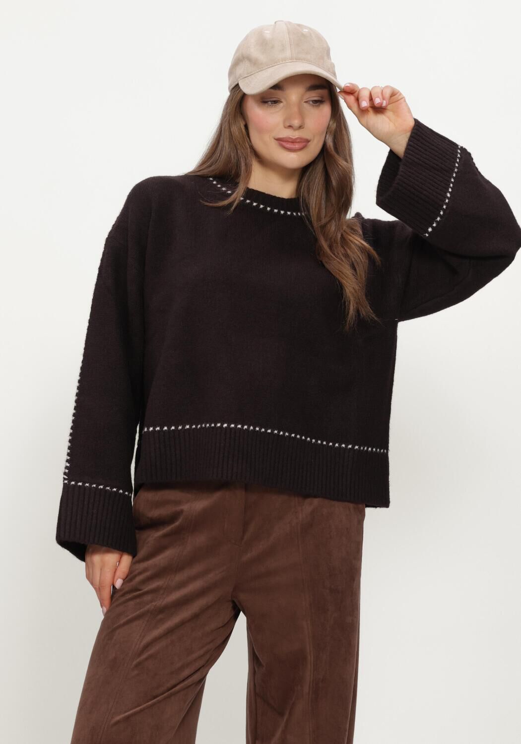 Braune NEO NOIR Pullover ROEME KNIT STITCH BLOUSE - large
