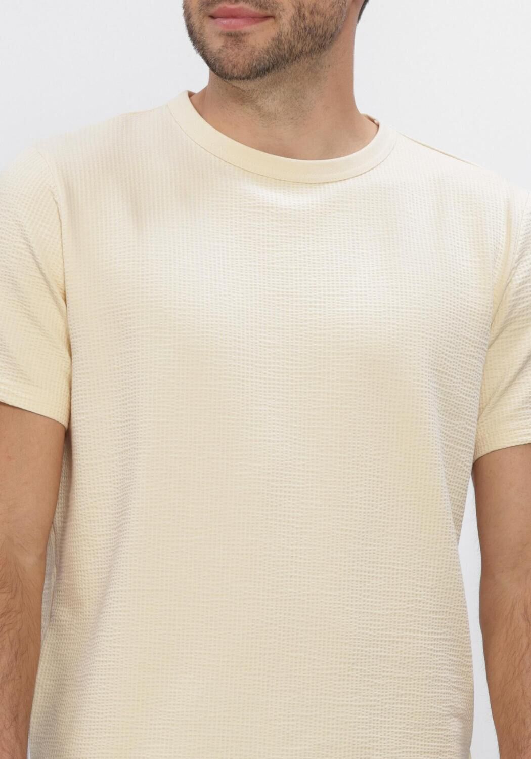 Beige SELECTED MEN Polos & T-Shirts SLHSANDER SEERSUCKER SS O-NECK  TEE - large