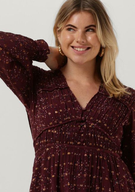 Rote SCOTCH & SODA Minikleid LONG SLEEVED LUREX JACQUARD RUFFLE DRESS WITH V-NECK - large