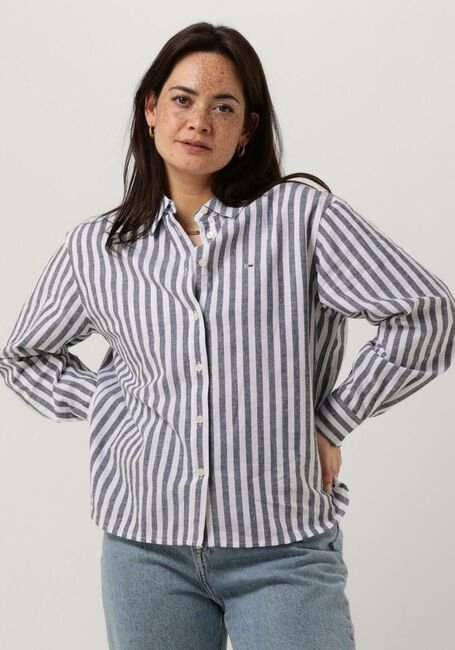 Blaue TOMMY JEANS Blusen TJW STRIPED LINEN BLEND BF SHIRT - large