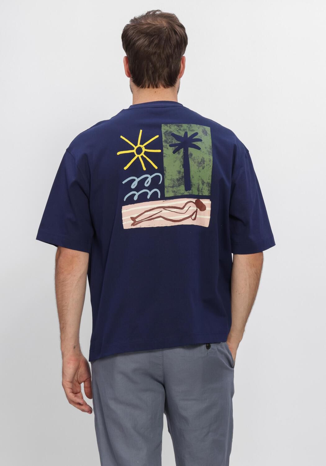 Blaue SELECTED MEN T-shirt SLHRELAXNORMAN LICENSE SS TEE - large