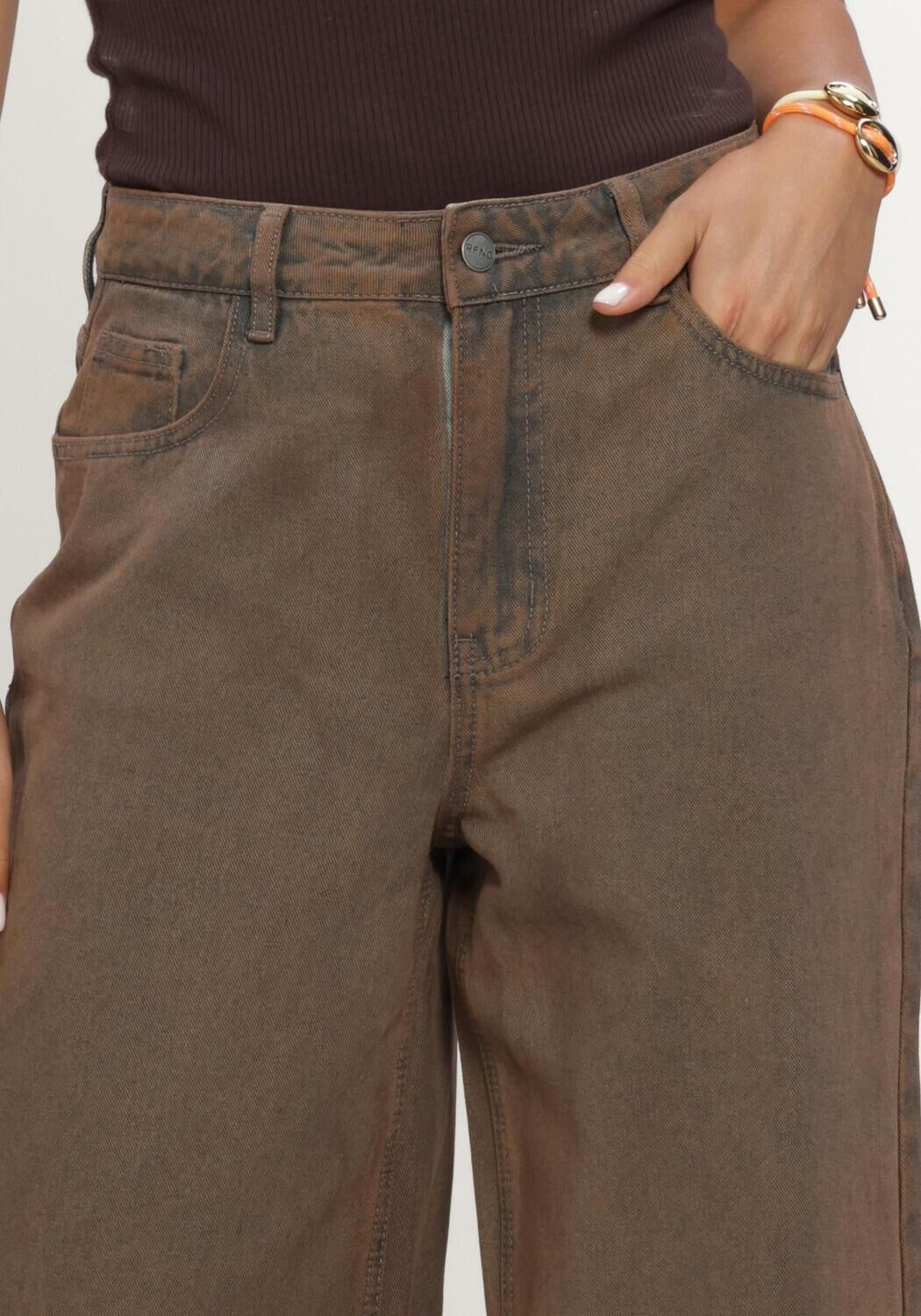 Braune REFINED DEPARTMENT Wide jeans LADIES WOVEN WASHED DENIM PAYTON - large