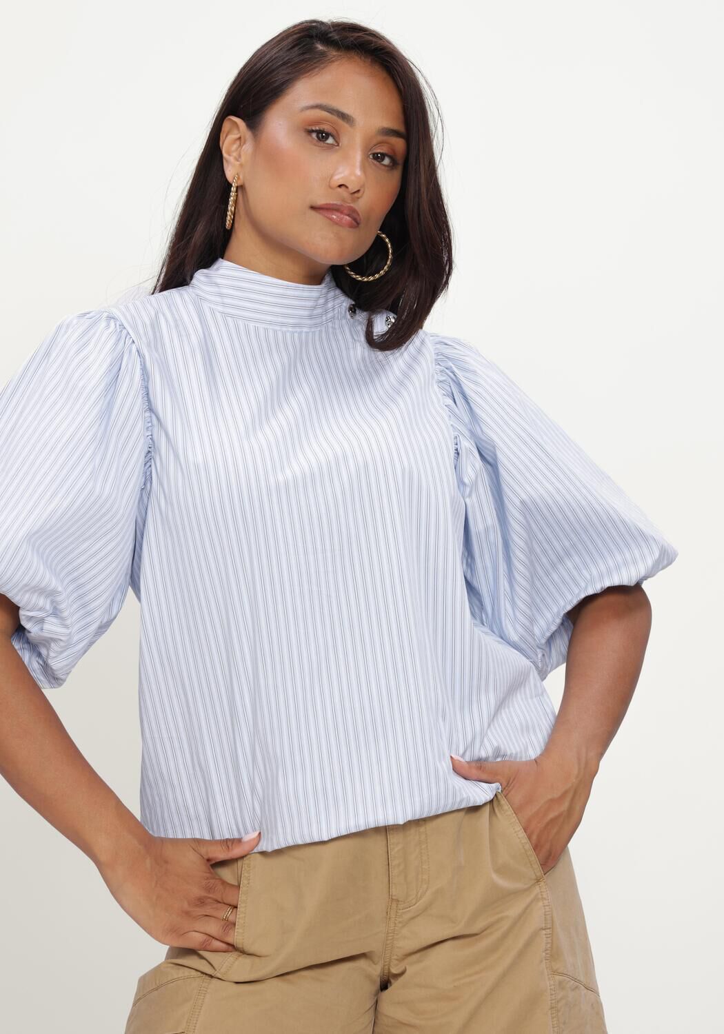 Hellblau NEO NOIR Blusen PARISA STRIPE BLOUSE - large